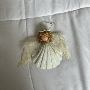 Vintage Glitter Angel Ornament Made With Love In USA Block Island Pearls